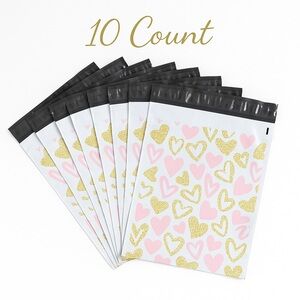 10 Pink & Gold Heart Poly Mailers • Boutique Shipping Envelopes • 10x13